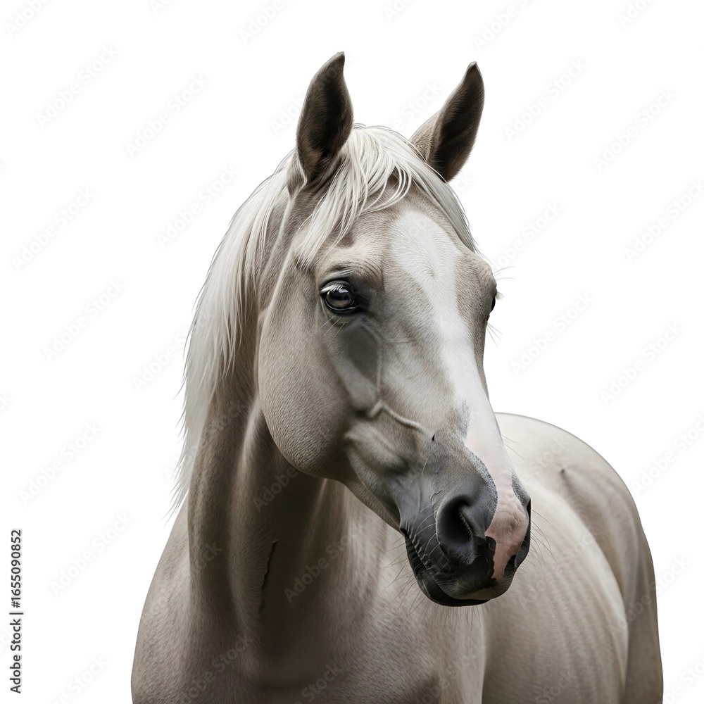 Obraz premium A close up shot of a white horse against white background