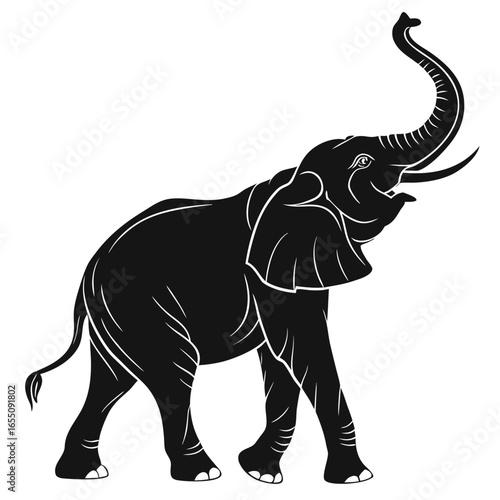 Elephant raising trunk silhouette