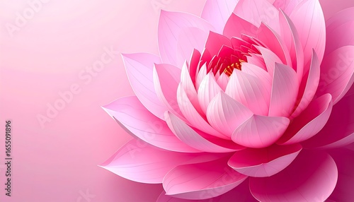 A close-up, detailed view of a vibrant pink lotus flower, showcasing delicate petals and a soft, elegant aesthetic.