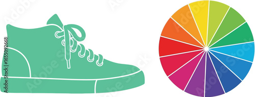 Stylish sneaker and vibrant color wheel icon for fashion and design inspiration