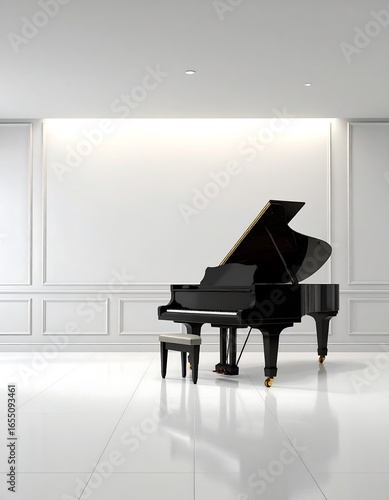 Grand piano in white room