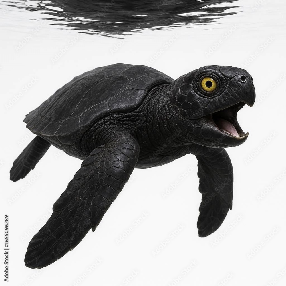 Fototapeta premium Melanic marine turle in the water