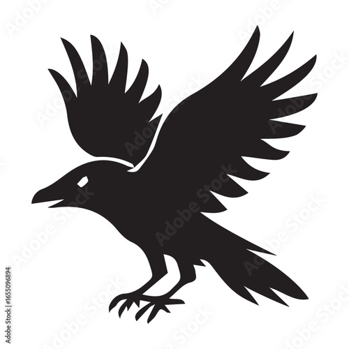 Black bird with spread wings in silhouette vector