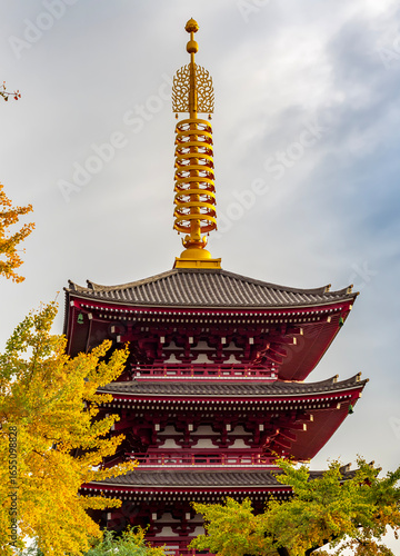 Wall Mural Pagoda of Senso-ji temple in autumn, Asakusa, Tokyo, Japan