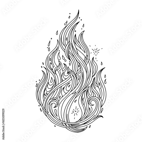 A stylish vector illustration of a flame, rich in curvy lines and traditional elements, that exudes vibrancy, enthusiasm, and culture and can be used in a variety of designs and decorations.