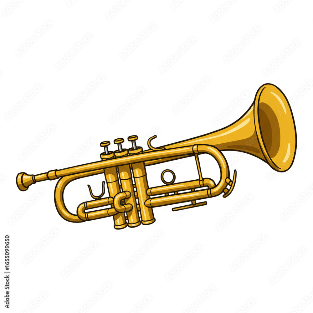 Fototapeta premium Golden trumpet musical instrument isolated on transparent background