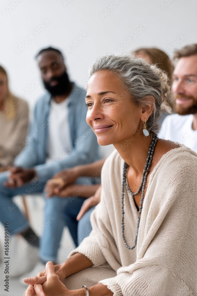 Fototapeta premium Support network meeting fosters emotional reassurance among diverse individuals during challenging times