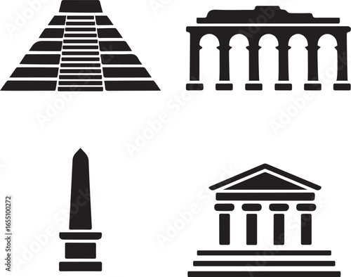 Ancient structures pyramid temple obelisk colonnade vector