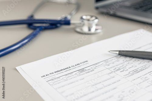 Health Insurance claim form on doctor desk