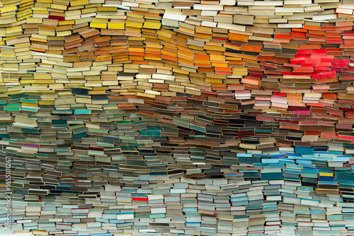 an art instalation of colorful books