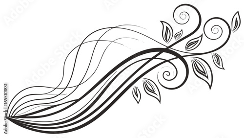Elegant floral design with swirling lines and leaves in a flowing pattern on a white background created with generated ai