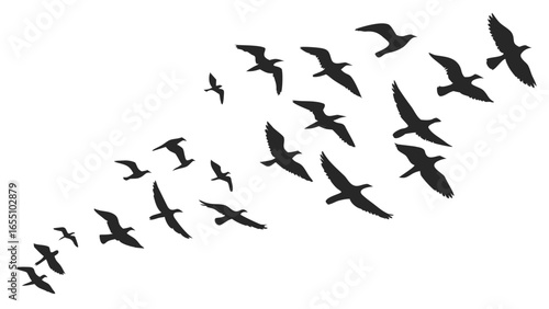 Wallpaper Mural Silhouette illustration of a flock of birds in flight against a white background in a diagonal pattern created with generated ai Torontodigital.ca