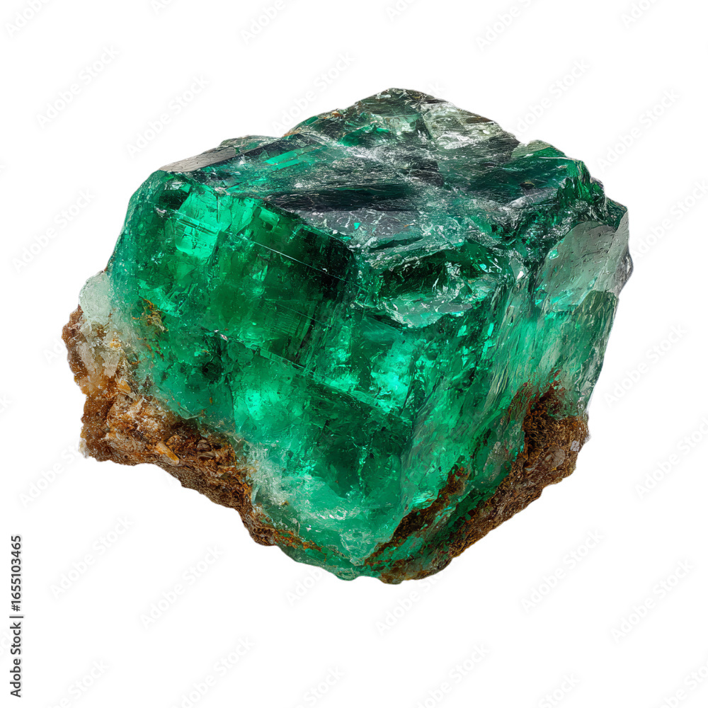 Fototapeta premium Raw emerald with jagged edges. Isolated white background. Png format