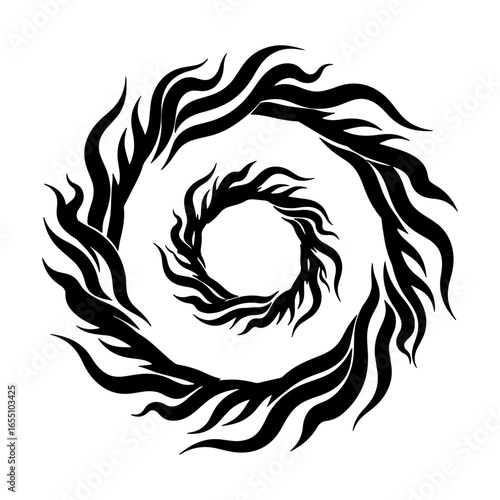 Abstract vector illustration of a swirling flame, which can be used as a symbol of speed, power, and spiritual cycles, especially suitable for logo, sports, and meditation themed designs.