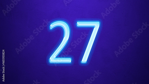 Glowing blue number design of 27 on blue background.