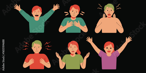 Diverse people expressing emotions through gestures and facial expressions diversity