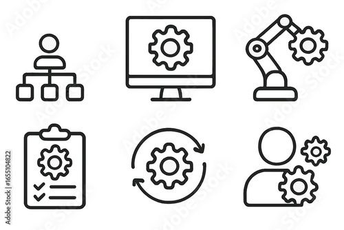 Icons representing automation and productivity in workflow management enterprise automation icons