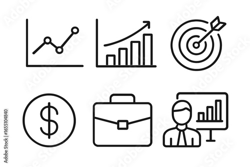 Business icons depicting growth, finance, and professional goals digital business chart