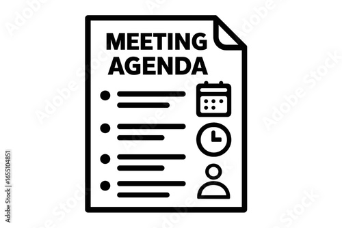 Meeting agenda document with checklist, calendar, and clock icons meeting agenda template