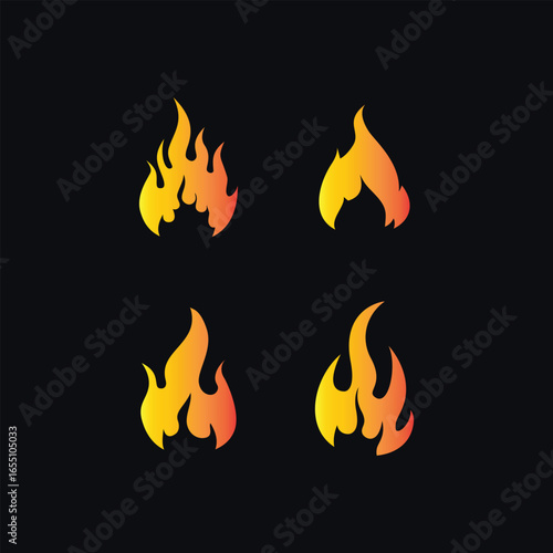 Set of silhouettes of flames