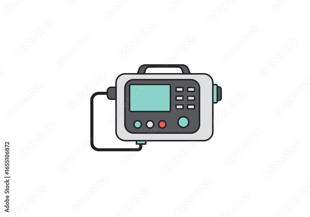 Fototapeta premium Medical Infusion Pump with Display Buttons and Handle in Gray and Teal.