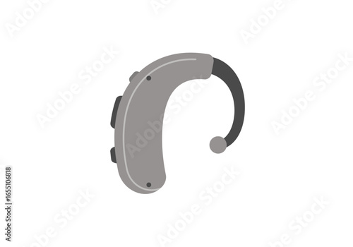 Gray Behind-the-Ear Hearing Aid with Dark Gray Hook and Buttons.