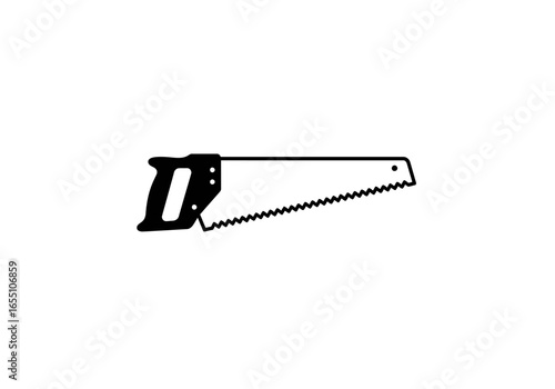 Black and White Hand Saw Illustration with Ergonomic Handle Design.