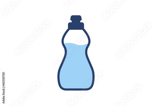 Stylized Dish Soap Bottle with Blue Liquid and Dark Blue Outline.