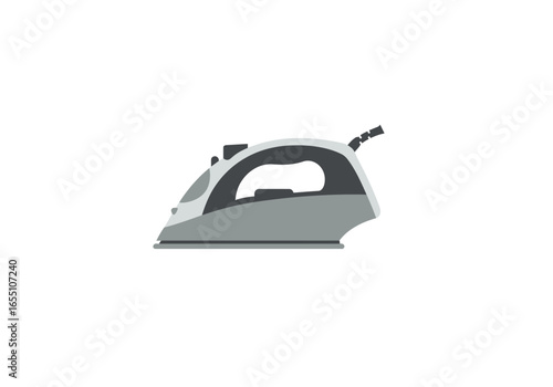 Modern Gray Electric Iron with Handle and Cord Flat Design.