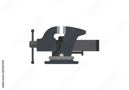 Gray Metal Workshop Vise with Handle and Jaws.