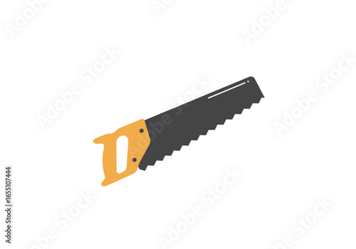 Hand Saw with Wooden Handle and Dark Blade Sharp Teeth Tool.