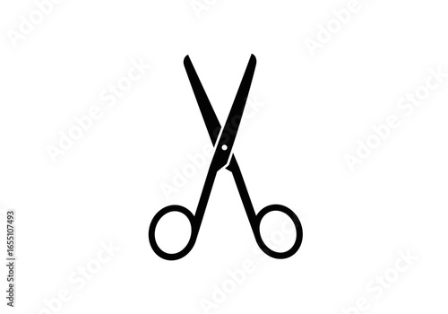 Simple Black Scissors Icon with Open Blades and Rounded Handles.