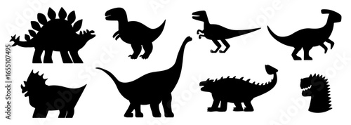 Vector illustration of Dinosaur black silhouettes. Flat, modern design.