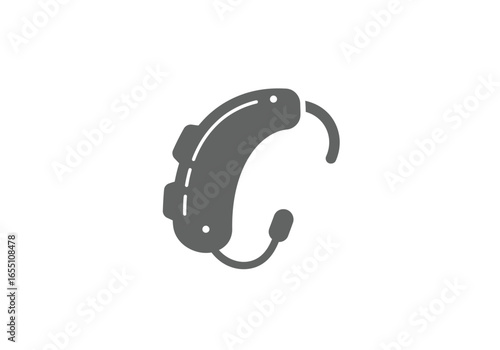 Gray Icon of a Behind-the-Ear Hearing Aid.