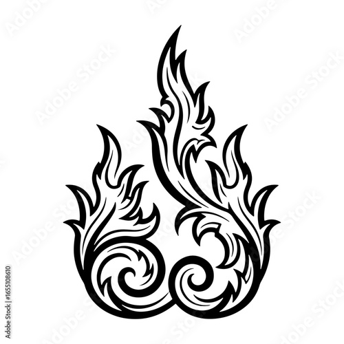 Abstract vector graphics of flames with traditional motifs, which convey a sense of mystery, creativity, and primitiveness, and are perfect for various art projects and branding.