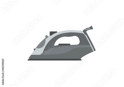 Gray and White Modern Electric Iron in Profile View.