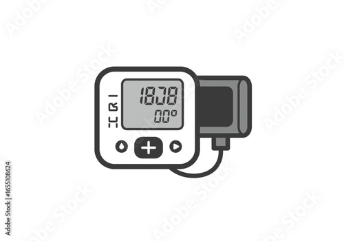 Digital Blood Pressure Monitor with Display and Cuff Isolated on White.