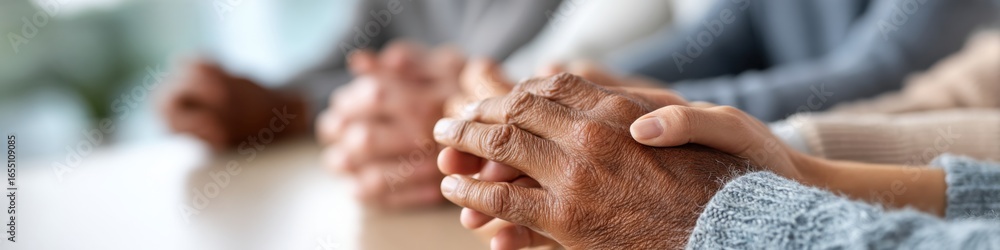 Fototapeta premium Diverse hands come together in a heartfelt moment of connection offering comfort and support