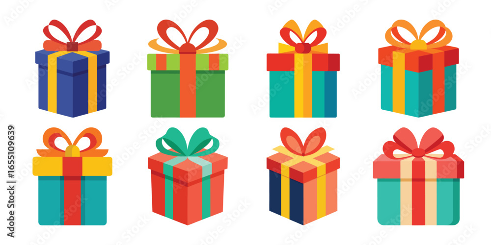 Fototapeta premium Colorful Gift Boxes with Ribbons Festive Presents for Celebrations and Special Occasions