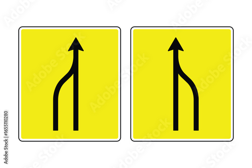 Temporary Lane Narrowing Signs – Left and Right Merge Indicators for Road Works  Clean Vector for Traffic Safety and Infrastructure Systems