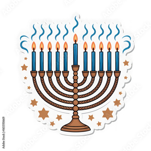 Festive hanukkah menorah with burning candles isolated on transparent background, a symbol of jewish tradition, celebration, and the winter holiday