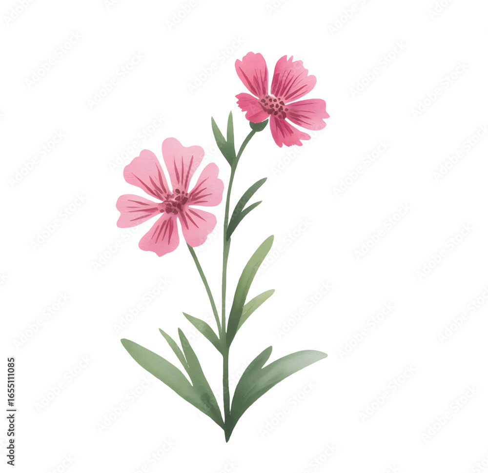Obraz premium Hand painted botanical sprigs of pink wildflowers in watercolor. 