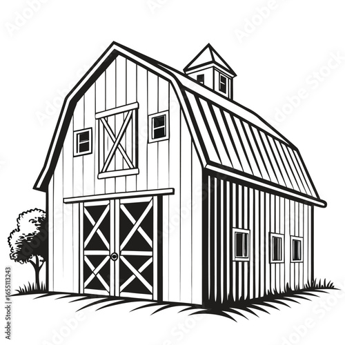 Barn with open door silhouette