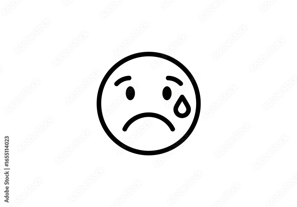 Fototapeta premium Sad Emoticon with Single Tear Line Art Icon.