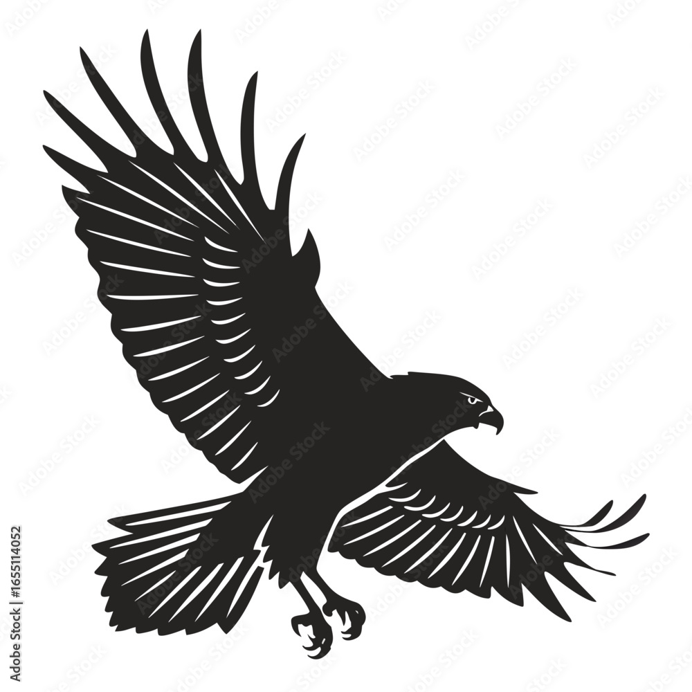 Fototapeta premium Powerful Black and White Eagle Silhouette in Flight: Vector Graphic Design