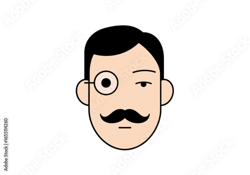 Winking Gentleman with Monocle and Mustache Vector Illustration.