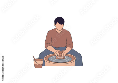 Person shaping clay on a pottery wheel.
