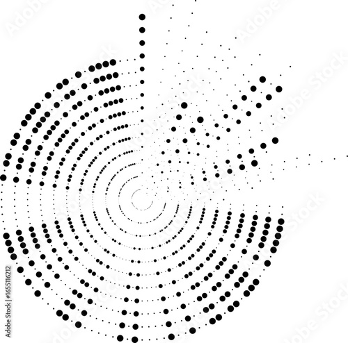 Circular dotted rays covering only one quarter of the circle with irregular distribution.