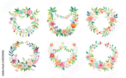 Wallpaper Mural Six Colorful Floral Wreaths Design Collection Torontodigital.ca