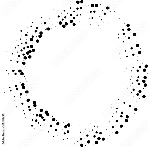 Circular dotted irregular rays extending inside and outside, forming a medium empty central space.